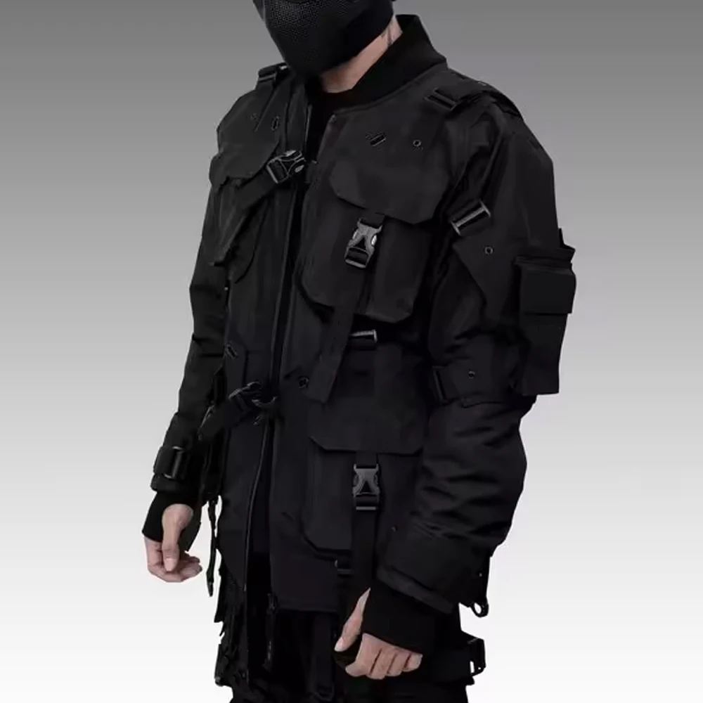 Wholesale Custom Techwear Fashion Jacket For Men Breathable Black Hooded Waterproof Streetwear windbreaker jacket for men