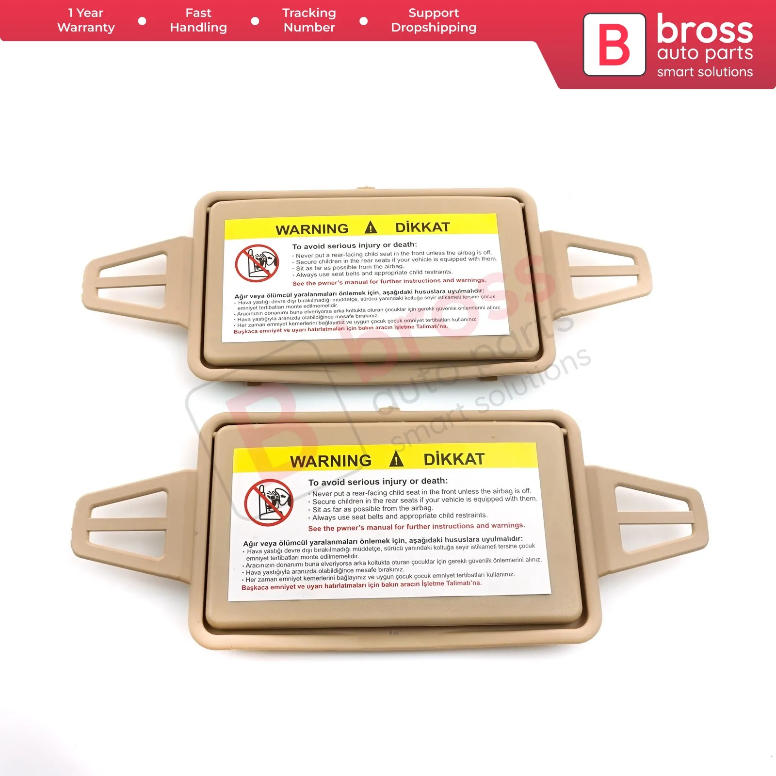 BDP545 Sun Visor Shade Mirror Cover Set TAN for W210 W211 2108102510 2118100410 Bross Auto Parts Made In Turkey