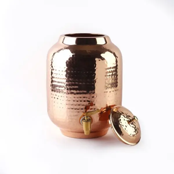 Hot selling amazon top selling Water Dispenser Hammered Design with Plain Glass and Designer Stand Copper water Pot