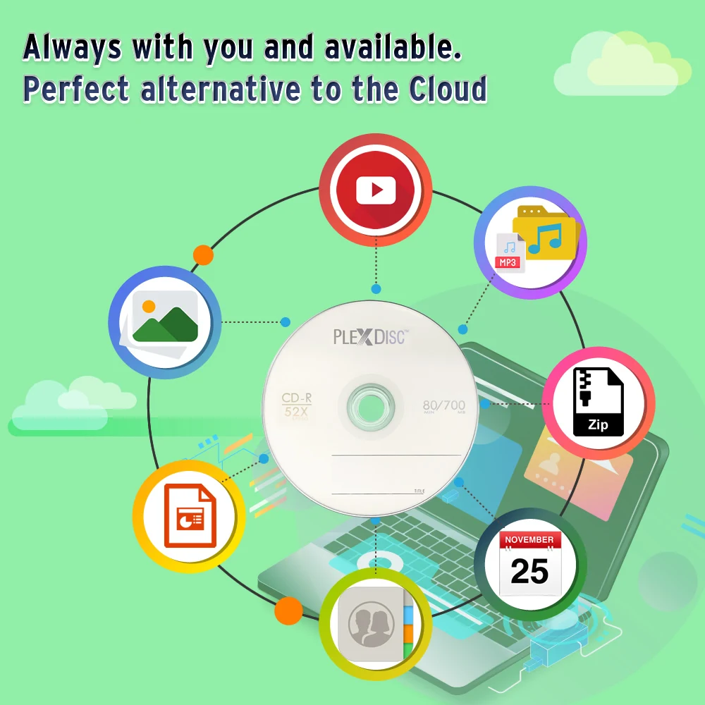 PlexDisc CD-R 700MB 52X Logo Top Recordable Media - 50pk Cake Box, 50 Discs