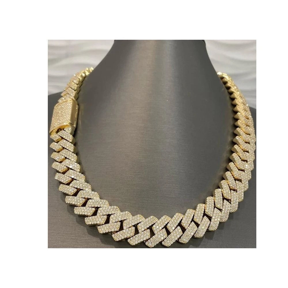 Top Factory 14k Gold Plated Custom 20mm S925 Ice Out Vvs1 Moissanite Prong Edge Set Mens Miami Cuban Chain Bust Down