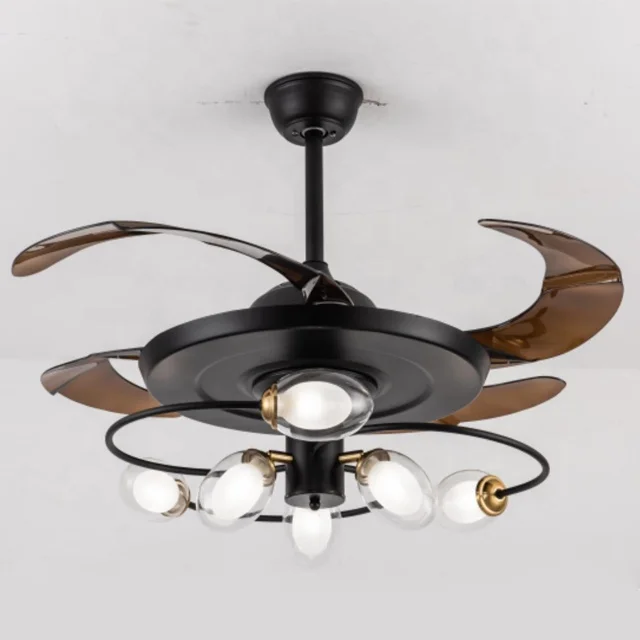 3 blades black quiet G9 ceiling lamp living room 6-speed inverter motor Invisible fan light 48in 1220mm abs fan lights