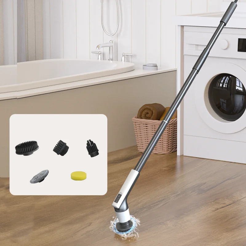New Design Electric Floor Spin Scrubber 110cm Retractable Cleaning Brush With 5 Different Replacement Brush Heads