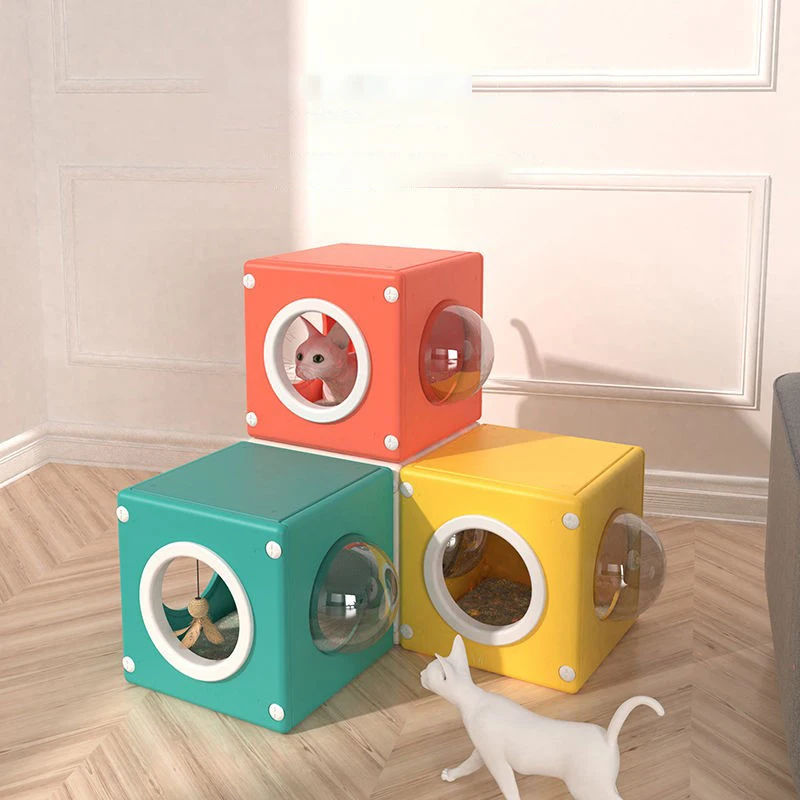 Outdoor spliceable plastic summer funny small waterproof kennel cat bed house pet bed with cat toys