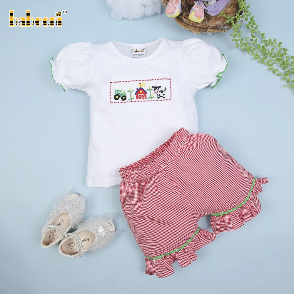 Tractor and farm animals smocked girl outfit ODM OEM wholesale smocked children clothing - BB1304