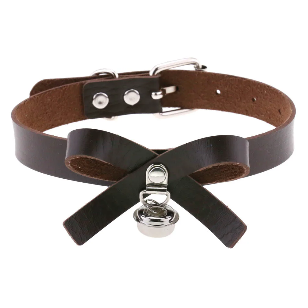 Bondage Cosplay Goth Bell Bow Tie Fashion Accessories Sexy Punk Choker Collar Jewelry PU Leather Necklaces for Women