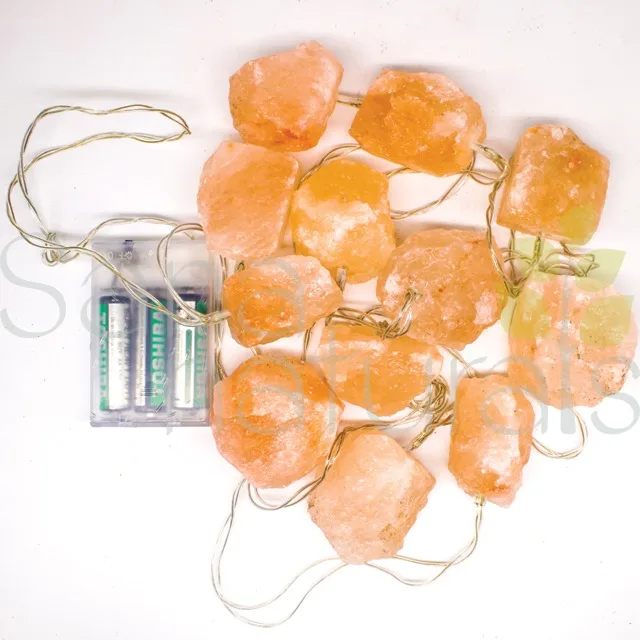 LED String Lights with battery pack made by Himalayan Pink Rock Salt Warm white & colorful filament 800gms12lights on 1string