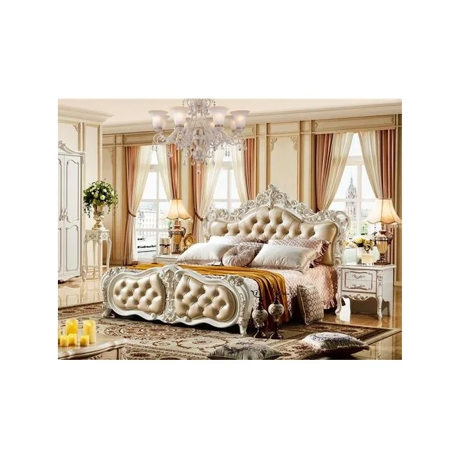 Exclusive Gold Finish King Bedroom furniture Grand Villa Queen Size Four Poster Bed Best Quality Premium Queen Size Crown Bed