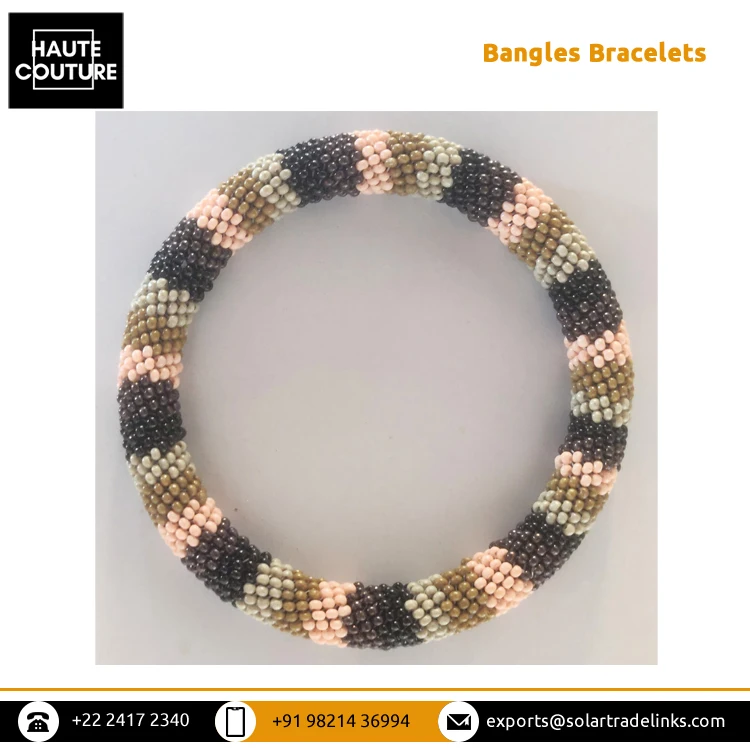 Best Quality Everyday Wear Handmade Hand Embroidered Wooden Plastic Beaded Bangle Bracelet for Sale