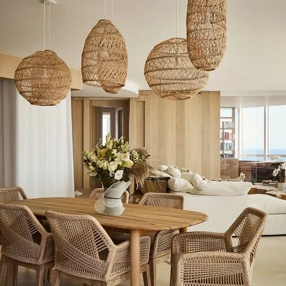 Rustic Vintage Boho Lantern Made From Natural Bamboo Rattan | Bamboo Lampshade, Bamboo Pendant Light for Home Decor