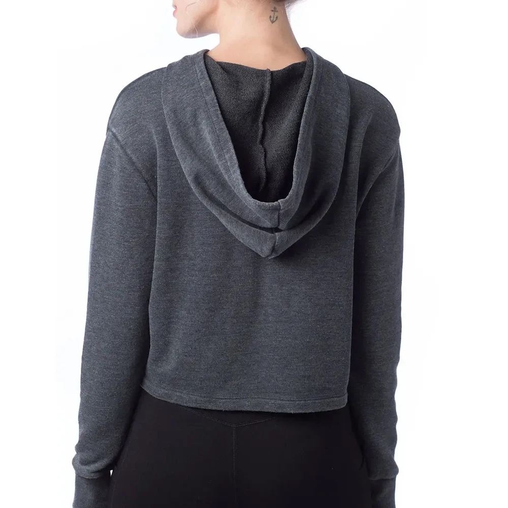 High Quality Cotton French Terry Plain Crop Top Custom Logo Women Hoodies New Fashion Custom Heavyweight crop top Hoodies