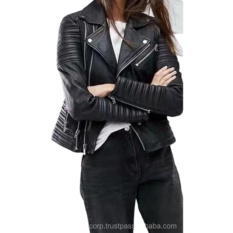 Hot Sale Women Black Coat Long Sleeve Autumn Biker Zippers Outwear Motorcycle Faux Leather Jackets Ladies Streetwear