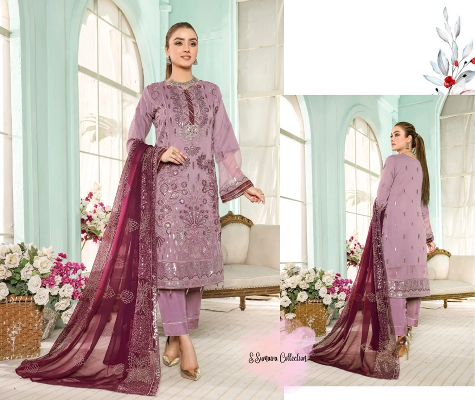 SSUMAIRA COLLECTION Premium Embroidered Stitched Chiffon Fancy Indian & Pakistani Clothing with Exclusive Embroidered Dupatta