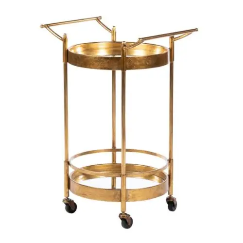 New Arrival Look Table Golden Finished Hotel Restaurant Furniture Luxury Golden Metal Kitchen Food Serving Bar Cart Trolley