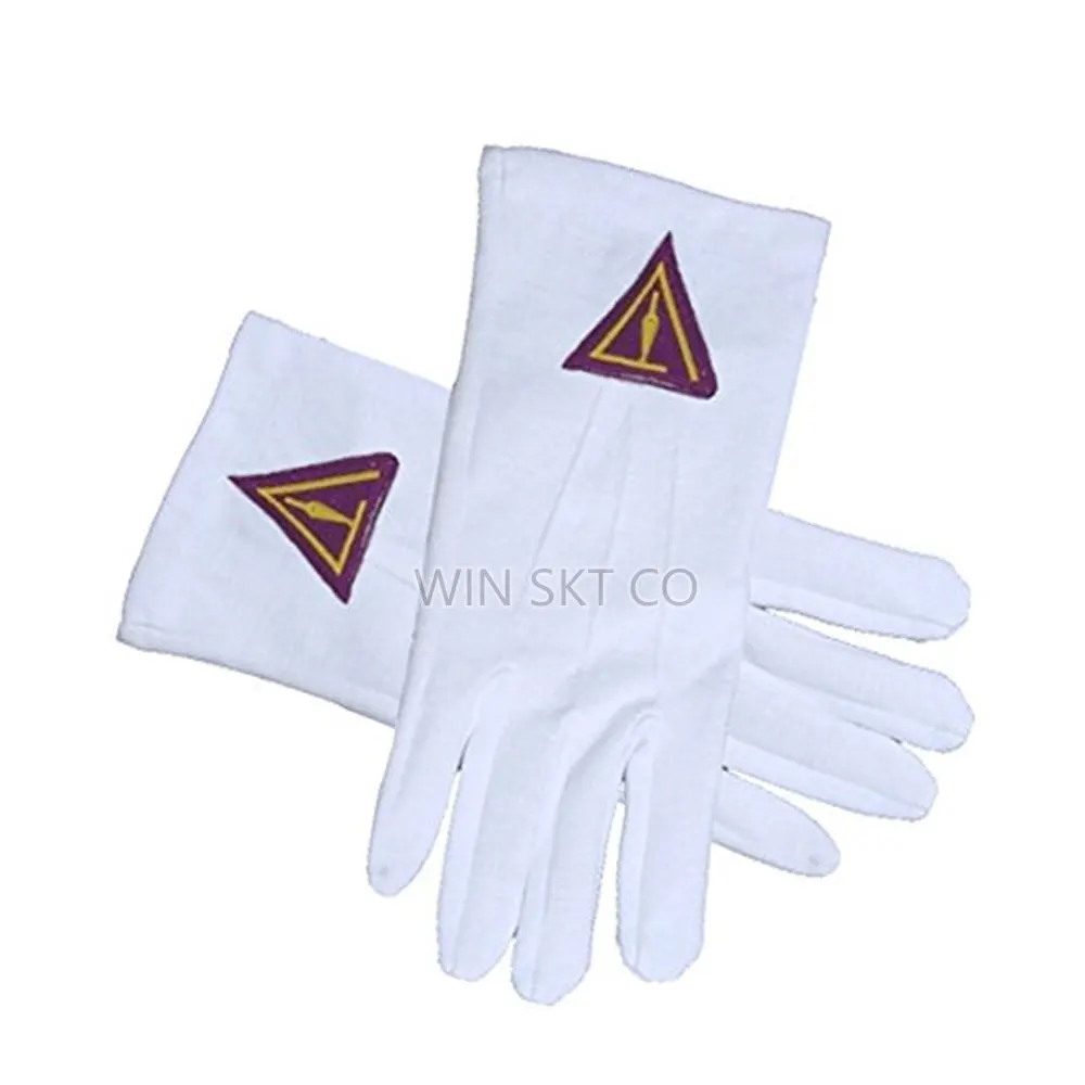 High Quality 100% Cotton Embroidered Masonic Regalia Gloves Wholesale Cheap Masonic Gloves