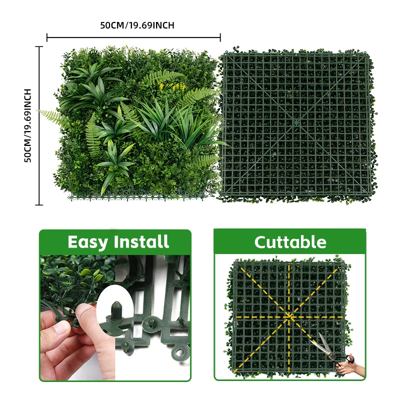 In Stock Living Wall Panels 3D Artificial Plant Wall Plastic Outdoor Green Lawn for Wall Hedge Privacy Screens Decor