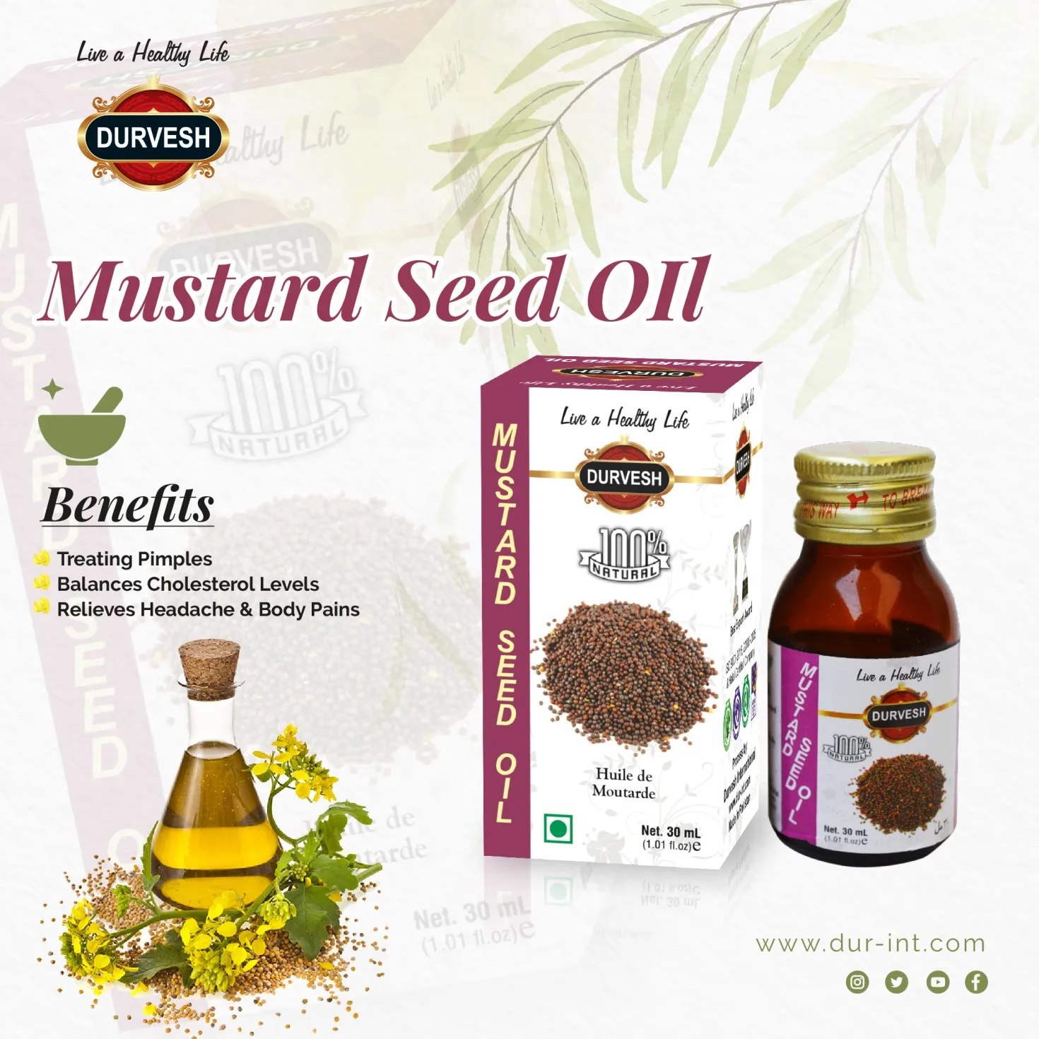 MUSTARD OIL / RAPESEED OIL 30ML PET BOTTLE & GLASS BOTTLE 100% PURE MUSTARD OIL FOR COOKING