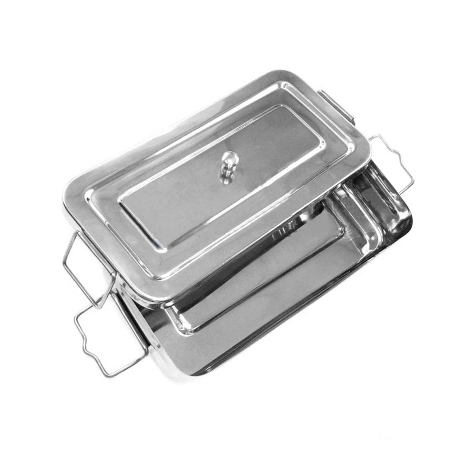 Instrument Tray Stainless Steel with Lid & Handle Grip Instrument Holder Multi-Function Storage Surgical Tray