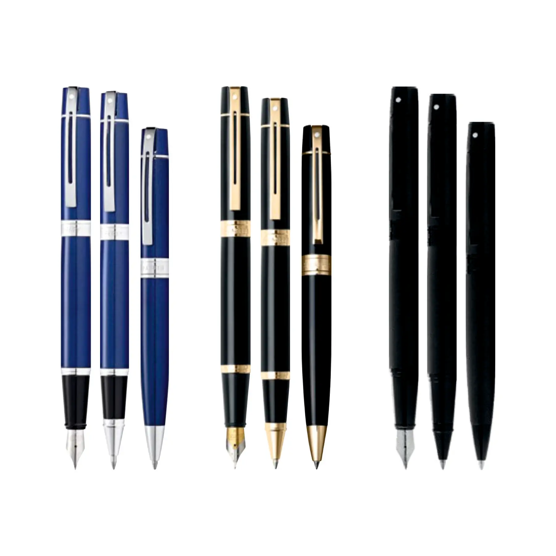 Parker Bright Chrome with Polished Gold Tone Trim Fountain Ballpoint Pens Fine Stainless Steel corporate Parker gift set