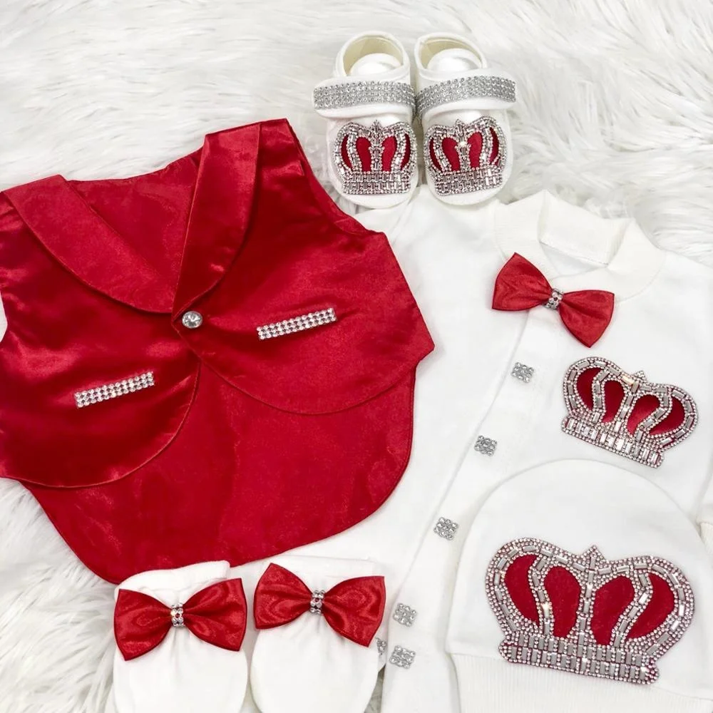 Wholesale Custom Newborn New Design High Quality Modern Luxury Clothes Red New Born Romper Set For Boy Baby