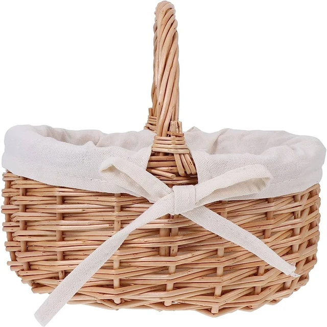 New Stock Rattan Hanging Box with Flower Ribbon Gift Woven Storage Bins Wedding Decoration Flower Girl Wicker Basket