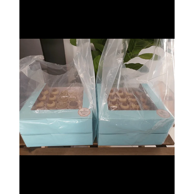 100% Virgin Material Moisture Proof Cake Box Carrier Handle Bag See Through Plastic Bag Bulk Supplier from Malaysia