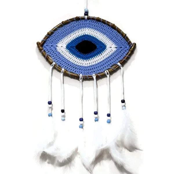 Wholesale Handmade Bohemian Feathered Evil Eye Dream Catcher Crafted Wall Accent Home Decor