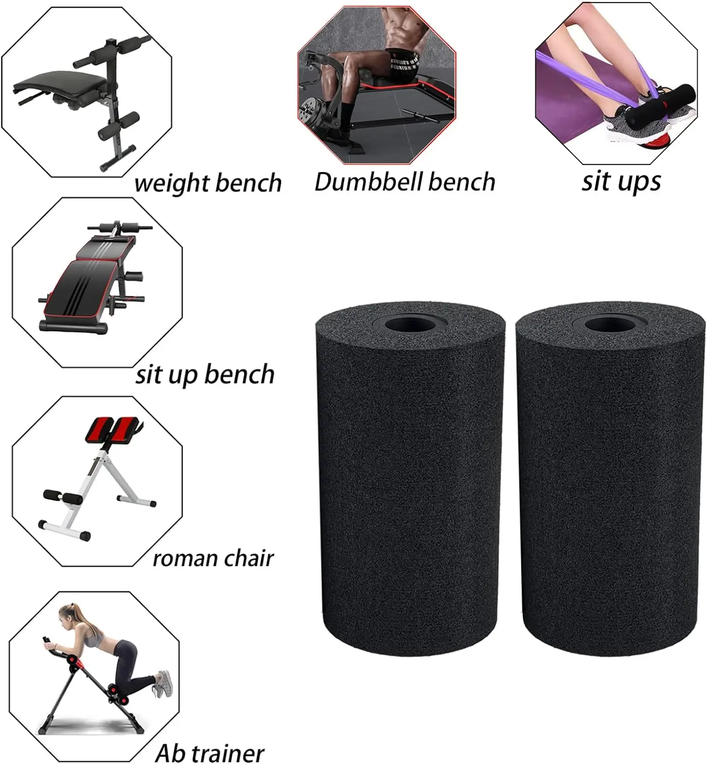 Foot Foam Pads Rollers, Machine tube leg foam roller Pad for Weight Bench, Inversion Table and gym exercise equipments