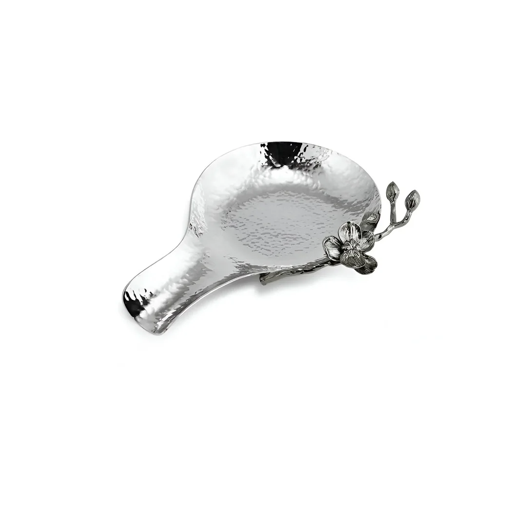 Nickel Plated Designer Tableware Spoon Rest For Holding Spoons Stand Kitchen Accessories Floral Design Spoon Holder