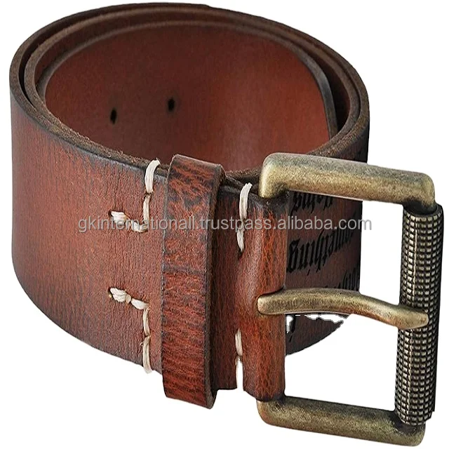 Premium Top Grain Cowhide leather casual belt for men with designer roller single prong buckle in black brown or tan leather