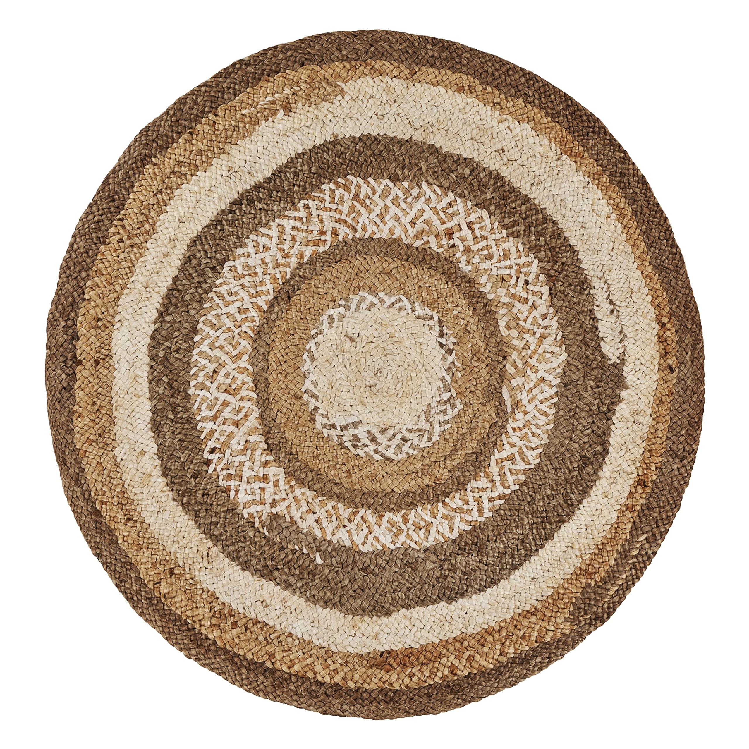 Jasmine Organic Jute Multi-Tonal Circle Handmade Area Rug Water Hyacinth Material
