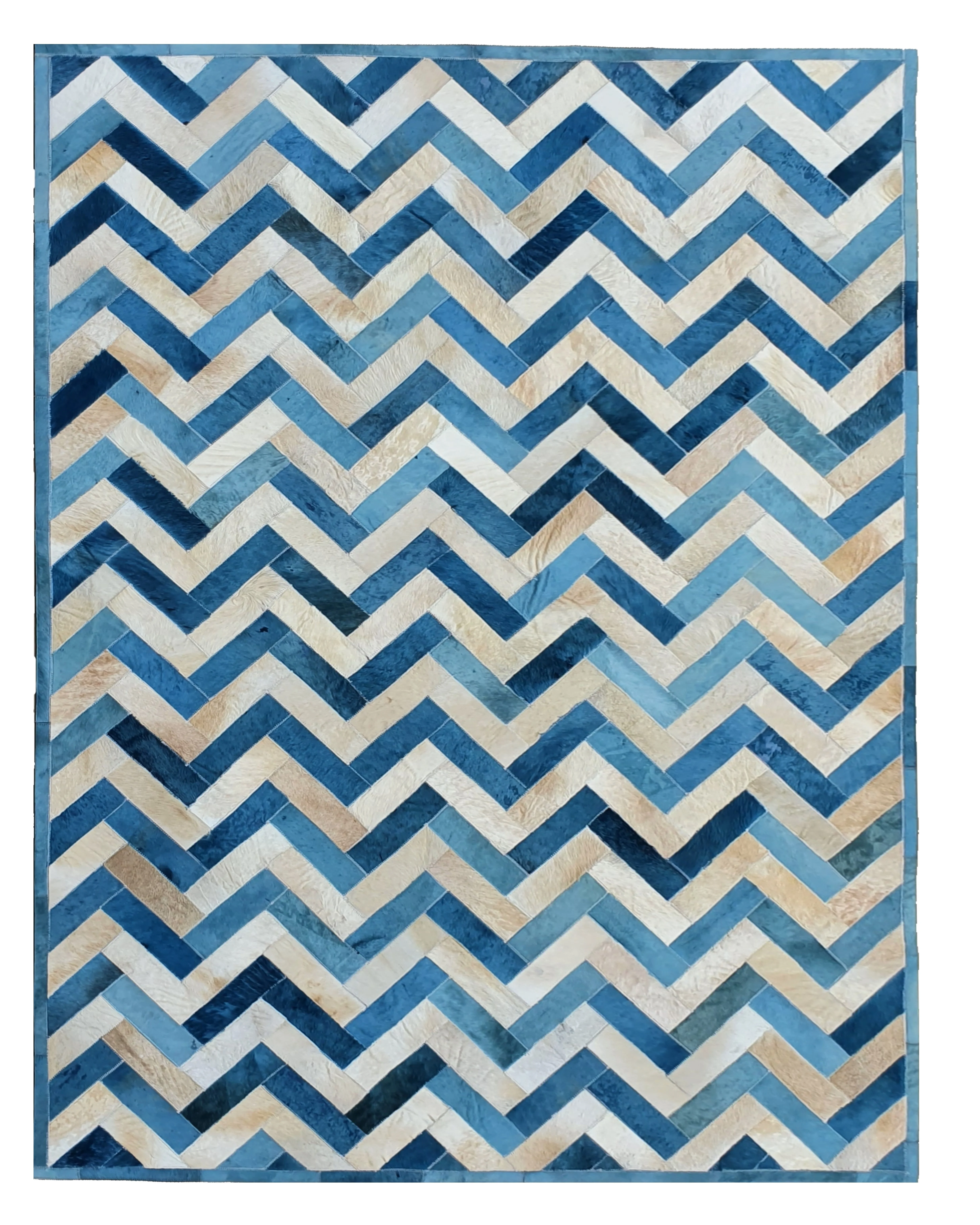Chevron Blue Dyed Natural Color Hair-on Cowhide Fur Leather Rug Cowhide Rug For Home And Office Decoration Handmade Carpets Rugs