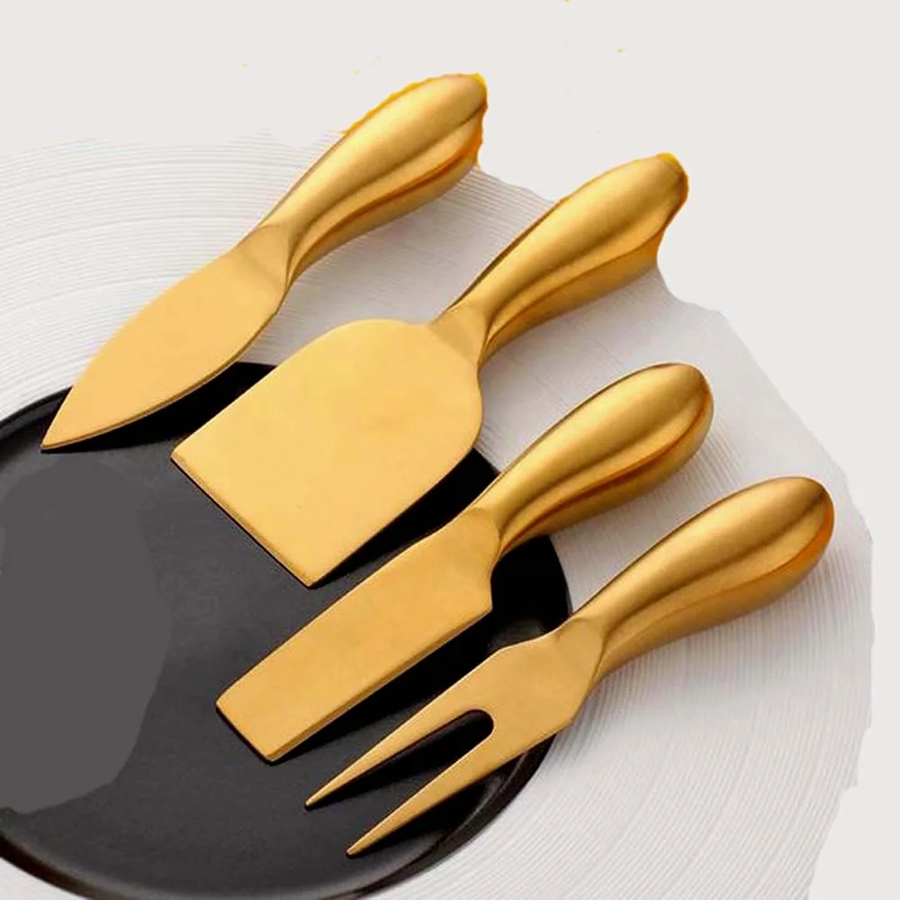Stainless steel Gold Plated cheese Slicer set Stainless Steel Cheese Tools Gold Thick handle Cheese Spreader Set