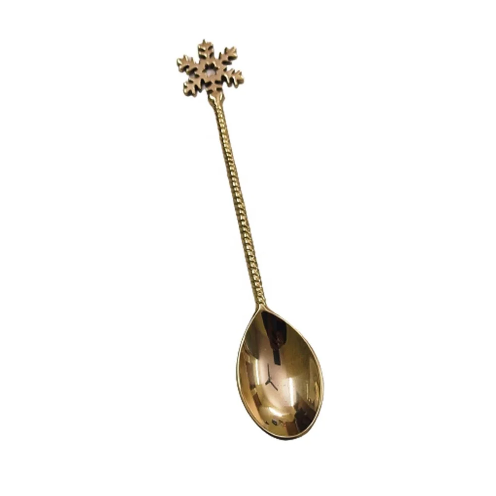 Brass Long Twisted Handmade Handle Dessert spoon With Heart Shape End Flatware Royal Design Dining Table Sets