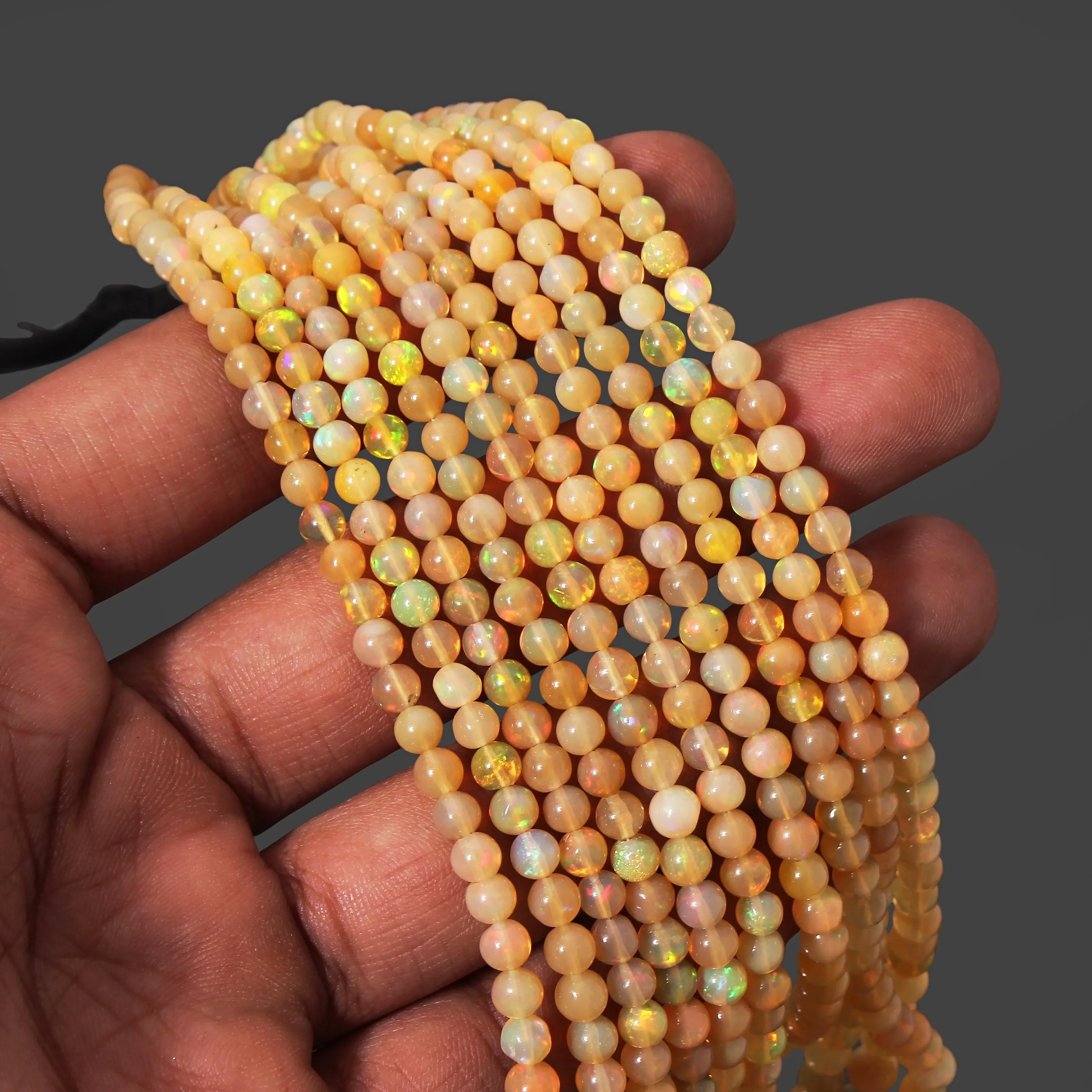 Natural Ethiopian Opal Smooth Round Beads For Jewelry Making, Fire Opal Stone Beads