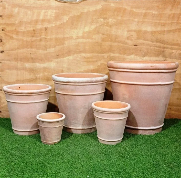 [Ecova Decor] вьетнамские садовые горшки ручной работы из терракотовой глины с вертикальными ребрами текстуры-мини-цветочные