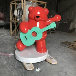 Fiberglass guitar-playing cartoon bear Decorative sculpture animal model customization The shop welcomes guests and furnishes st