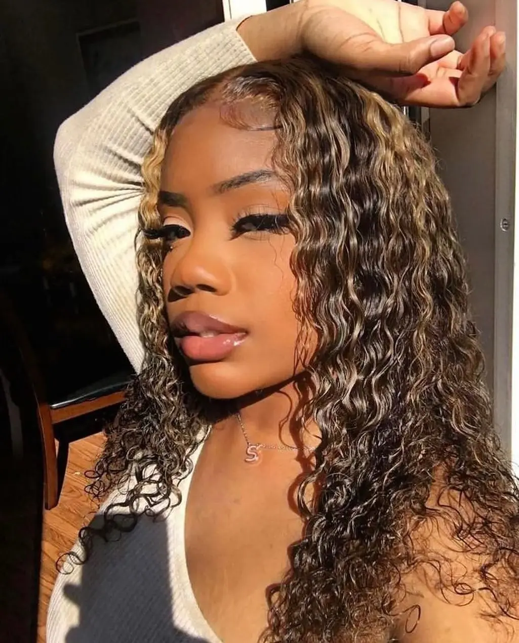 180 Density Cheap Brazilian Human Hair Wigs With Full Lace Lady Buy Hair 4*4 Highlight Wig Deep Wave High Light Lace Front Wig