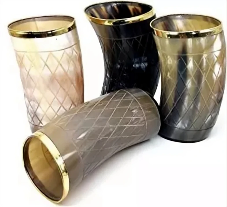 Top quality wholesale handcrafted carved natural drinking horn glass for beer water for home restaurant Hotel from India