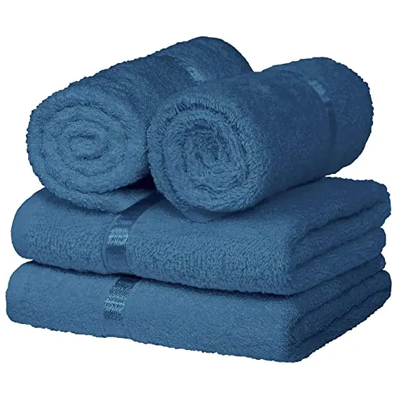 BLUE BATH TOWELS SET Cotton 450 GSM Ultra Soft Super Absorbent Gym Workout Yoga Hand Towel For Sale At Best Price