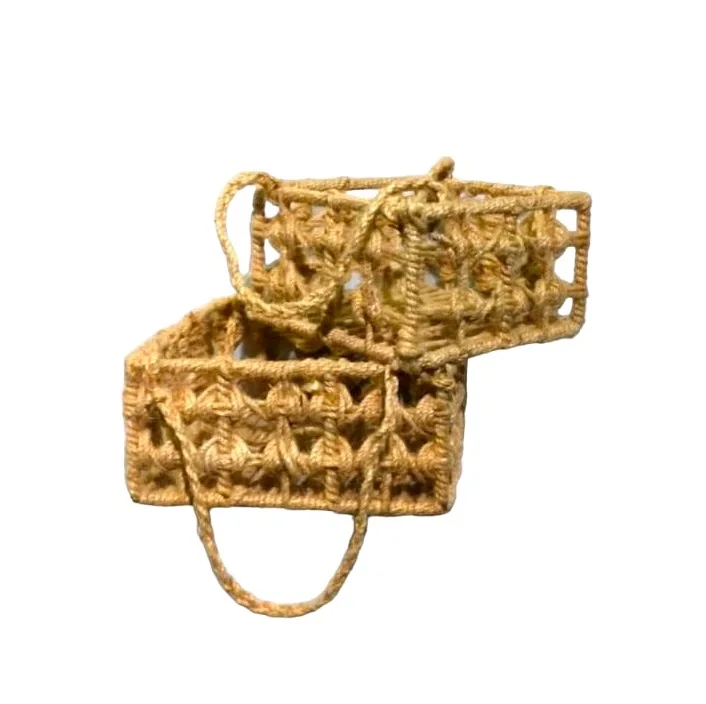 Best Selling Woven Rattan Jute Rope and Metal Material Small Gifting Hamper Baskets Set of 2 for Sale from Indian Supplier