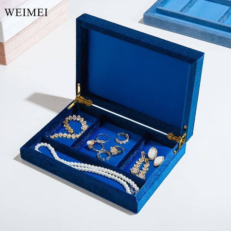 WEIMEI Fashion Blue Flannel Velvet Jewel Organizer Packing Watch Earring Necklace Ring Jewelry Box