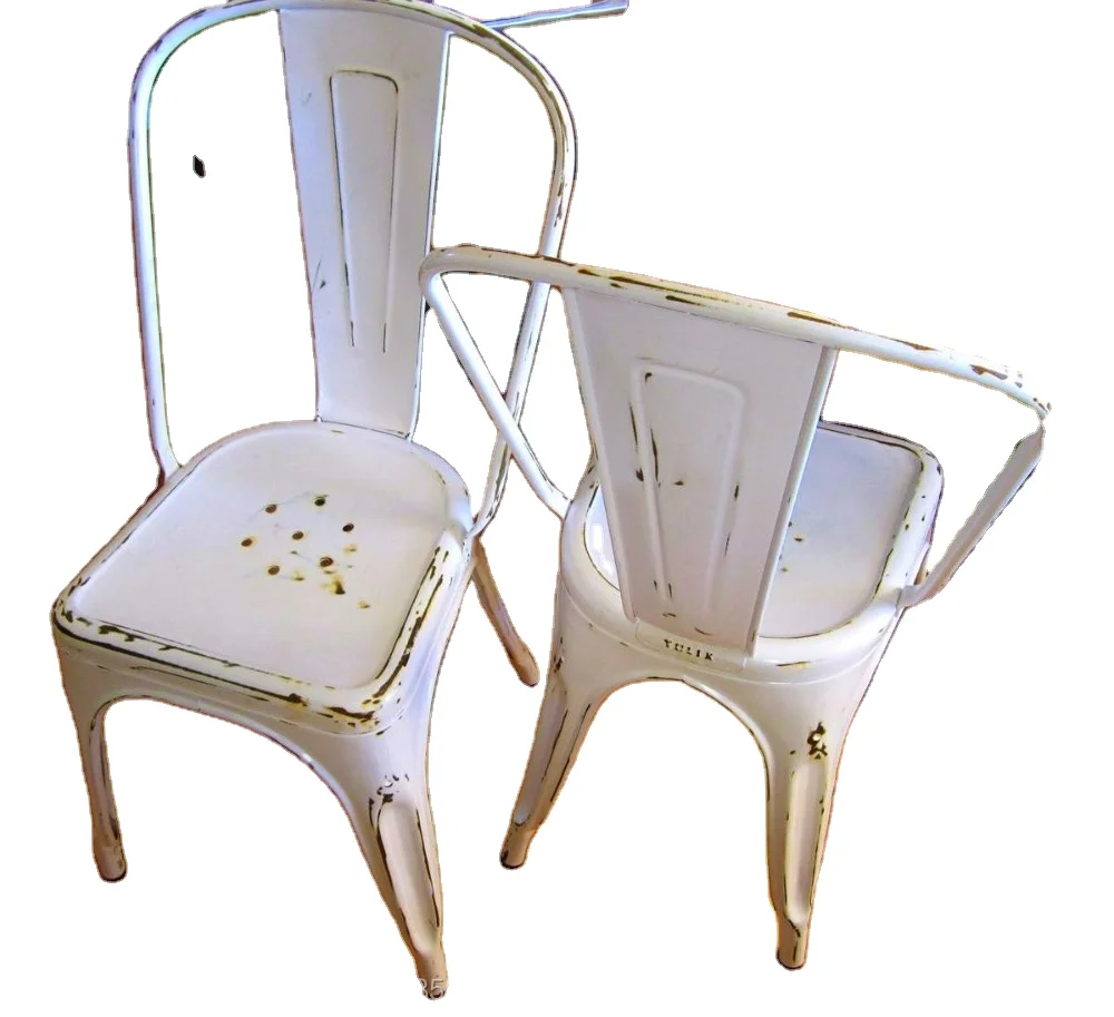 Промышленная и винтажная мебель для дома, белые антикварные металлические обеденные стулья/металлическая кухонная мебель