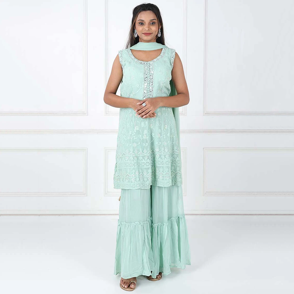 New Arrival Light Weight High Quality Sleeveless Women OEM ODM 2022 3 Piece Pakistani Suit