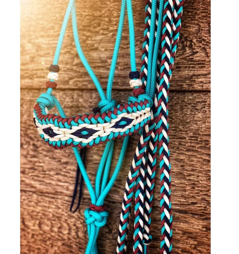 High Quality Hand Tooled Soft Rope Horse Halter Matching Lead Big Diamond Braided Overlay At Wholesale Manufacture