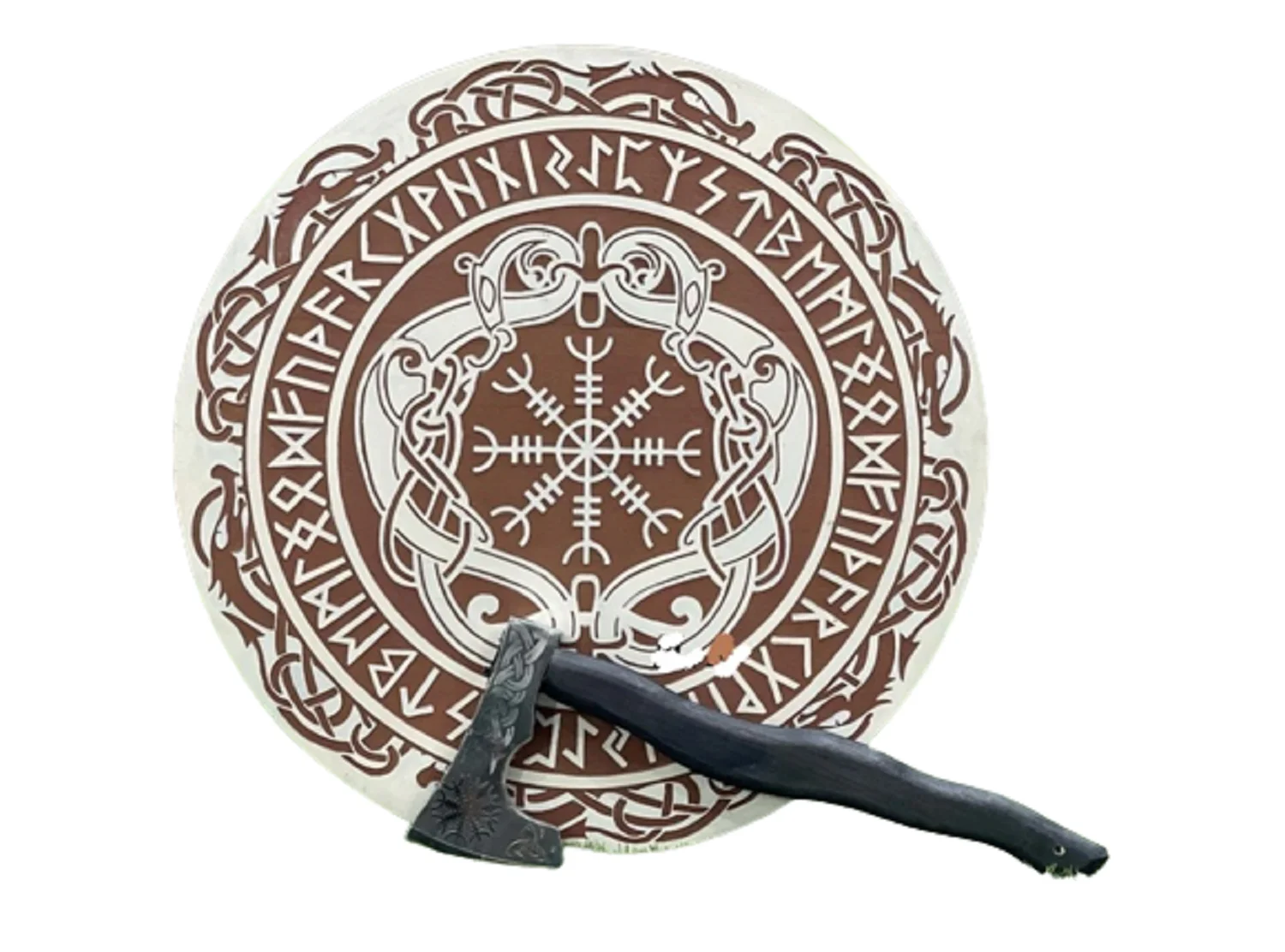 Viking Shield The Helm of Awe With Dragon and Runes Viking Shield Vegvisir Viking Symbol Axe  Wall Decorative CHSW0052