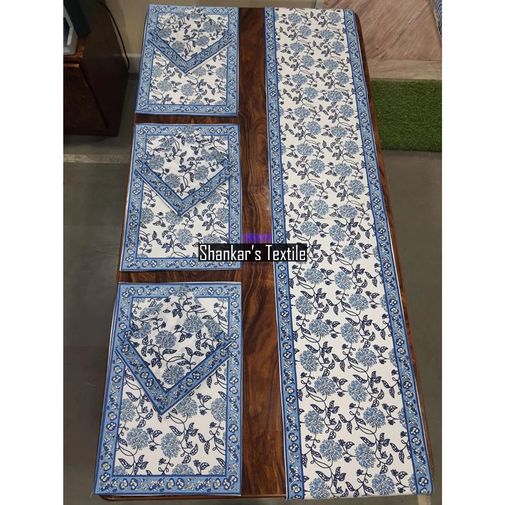 Handmade Cotton Unique Dining Table Place Mats Set Of 6 Canvas Tablemats & 6 Cotton Napkins And 1 Table Runner Home Decorative
