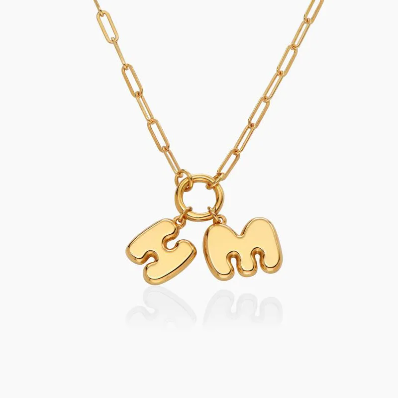 LUCKYDG Waterproof Tarnish Free PVD 18K Gold Plated Stainless Steel Bubble Up Initial Letter Charm Pendant Necklace For Women
