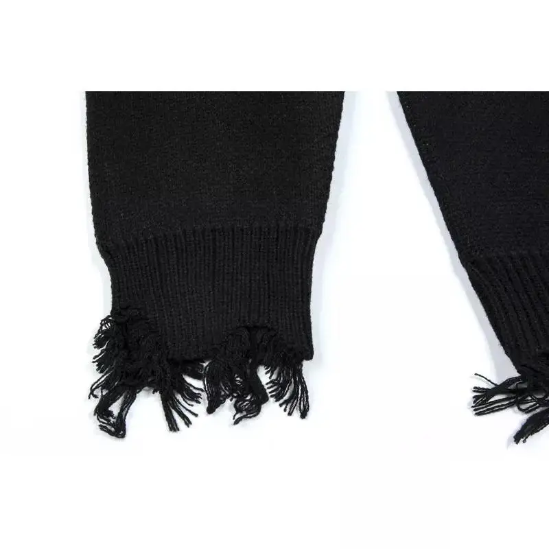 Custom Sweater Harajuku Knitted Top Y2k Streetwear Vintage Skeleton Jacquard Distressed Knit Sweater with Logo Goth Punk Autumn