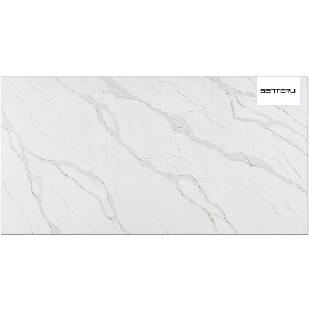 Centurymosaic Wholesale 20mm White Calacatta Big Quartz Stone Slab for Bathroom Countertops And Background
